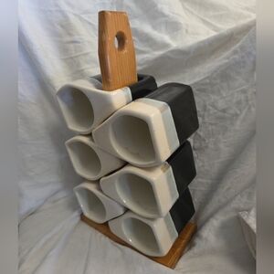 Set Of 6 RODILFO PADILLA Coffee Tea Mug W Stand Drip Glaze Stacking Stoneware